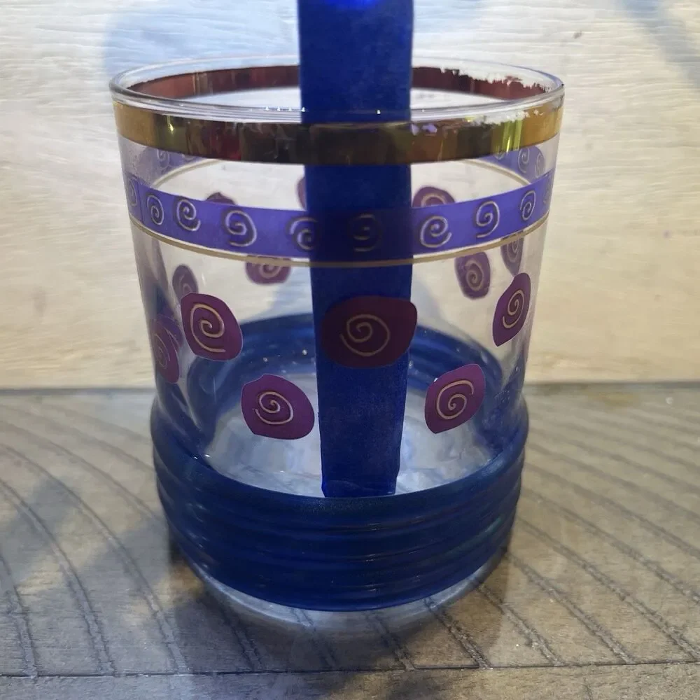 Sakura Sango Sue Zipkin MCM Golf Rim MCM Drinking Glass Blue Red Gold Rimmed VTG